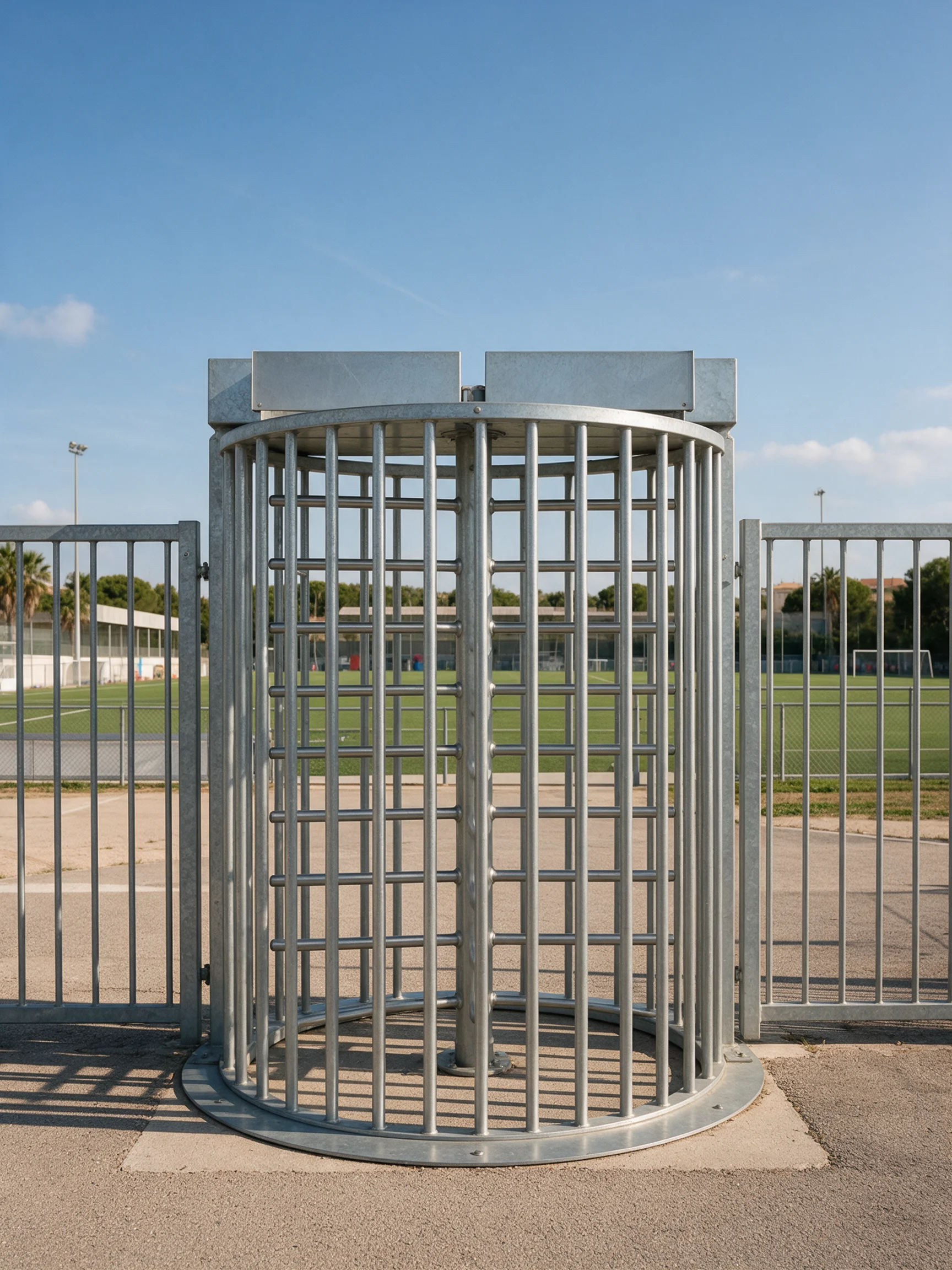 Molinete de altura completa en el acceso exterior de un campo de fútbol municipal