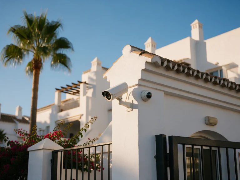Cámaras de videovigilancia en la fachada de una comunidad de vecinos