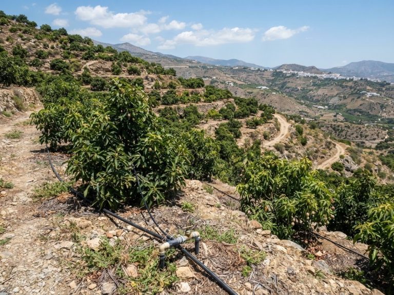 Finca de aguacates con riego por goteo en la Axarquía